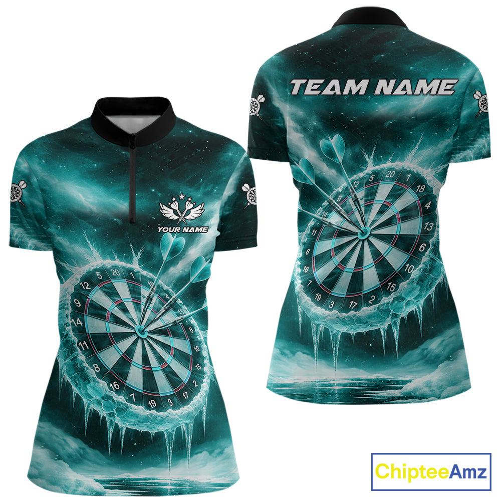 Personalized Turquoise Dartboard Icy Darts Shirt For Women Custom Darts Jersey Team Polo & 1/4 Zip TDM5683