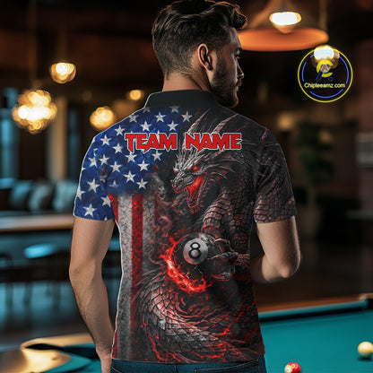 American Flag Dragon 8 Ball Fire Billiard Shirt For Men Custom Pool Team Jersey Polo, 1/4 Zip TDM6035