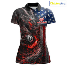 Load image into Gallery viewer, American Flag Dragon 8 Ball Fire Billiard Shirt For Women Custom Pool Team Jersey Polo, 1/4 Zip TDM6035