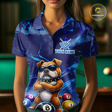 Load image into Gallery viewer, Funny Bulldog Pool Balls Billiard Shirt For Women Custom Billiard Team Jersey Polo &amp; 1/4 Zip |Blue TDM6041