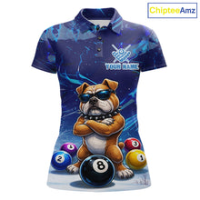 Load image into Gallery viewer, Funny Bulldog Pool Balls Billiard Shirt For Women Custom Billiard Team Jersey Polo &amp; 1/4 Zip |Blue TDM6041