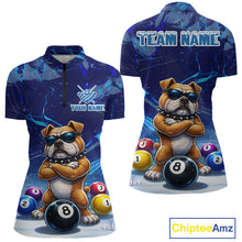 Load image into Gallery viewer, Funny Bulldog Pool Balls Billiard Shirt For Women Custom Billiard Team Jersey Polo &amp; 1/4 Zip |Blue TDM6041