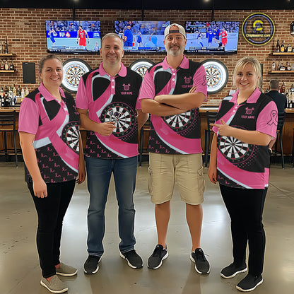 Personalized Breast Cancer Awareness Darts Shirts For Women Custom Pink Ribbon Darts Team Jersey TDM7182