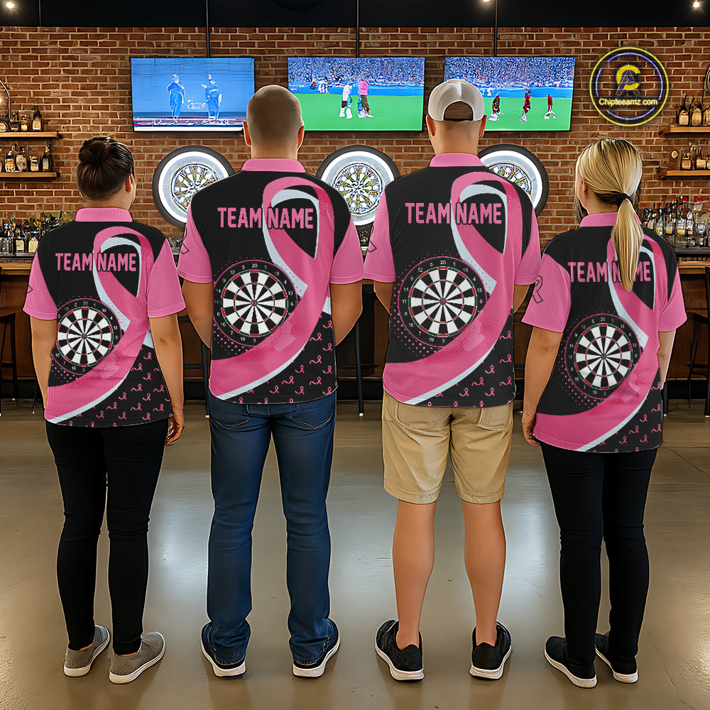 Personalized Breast Cancer Awareness Darts Shirts For Women Custom Pink Ribbon Darts Team Jersey TDM7182