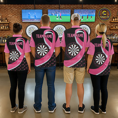 Personalized Breast Cancer Awareness Darts Shirts For Women Custom Pink Ribbon Darts Team Jersey TDM7182