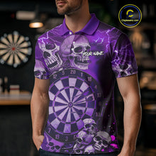 Load image into Gallery viewer, Purple Funny Skull Lightning Darts Shirt For Men Custom Darts Team Jersey Polo &amp; Quarter Zip TDM4979