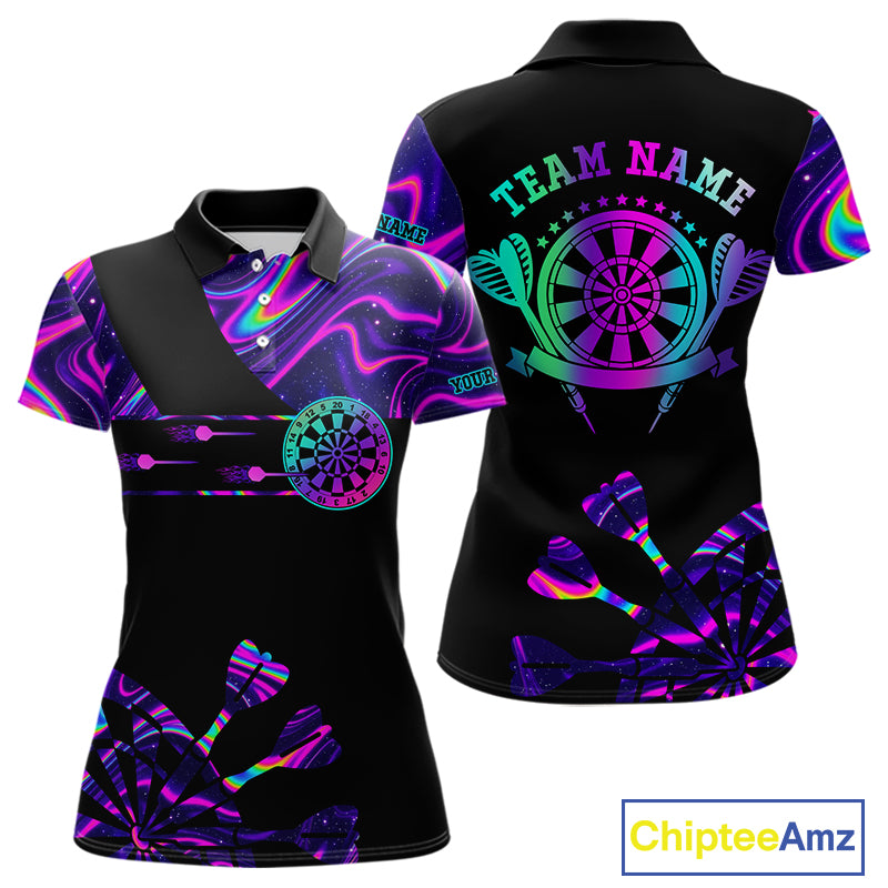 Neon Purple Holographic Womens Dart Shirts Custom Glowing Dart Jersey Team Polo & Quarter Zip TDM5172