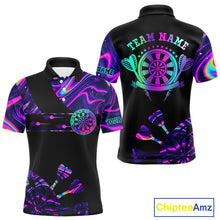 Load image into Gallery viewer, Neon Purple Holographic Mens Dart Shirts Custom Glowing Dart Jersey Team Polo &amp; Quarter Zip TDM5172