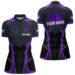 Billiard Jerseys For Women Custom Polo & Quarter-Zip Billiard Team Shirts, 8 Ball Pool Shirt |Purple TDM3532