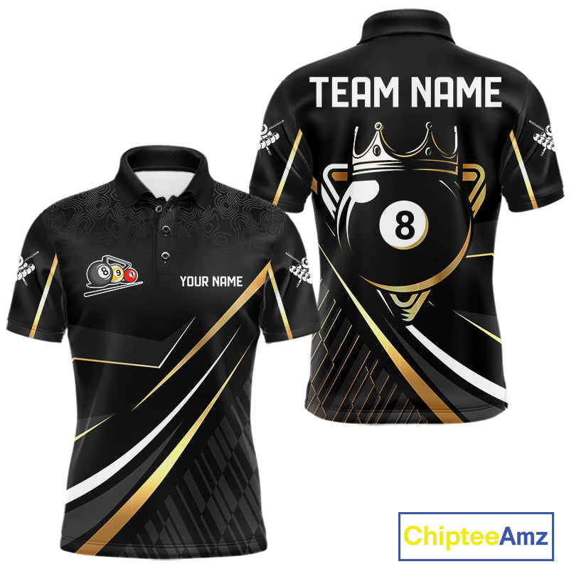 Personalized Golden 8 Ball Pool Crown Billiard Shirt For Men, Billiard Team Jersey Polo & 1/4 Zip TDM5904