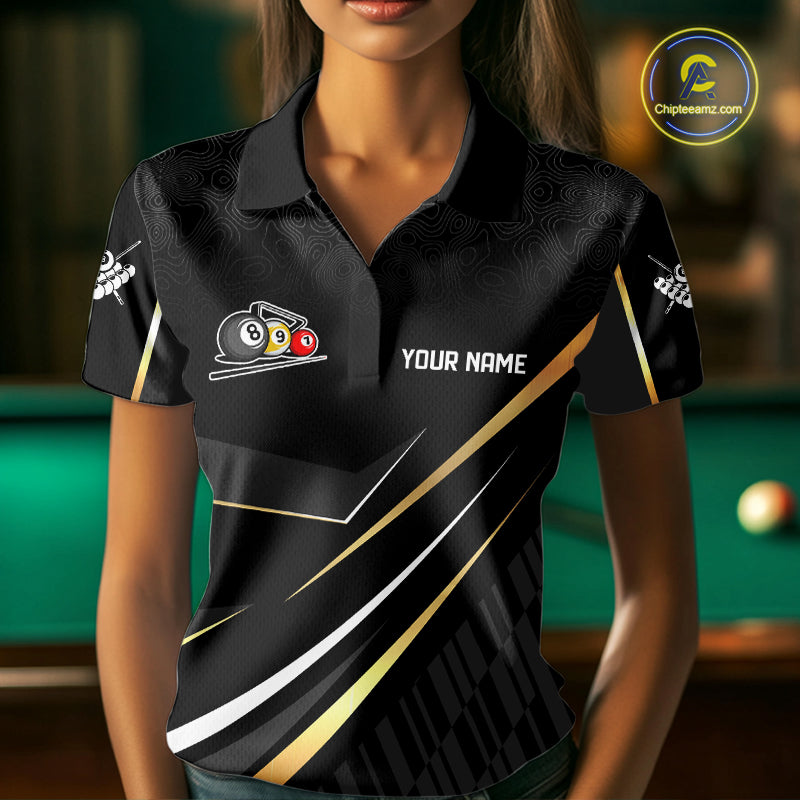 Personalized Golden 8 Ball Pool Crown Billiard Shirt For Women, Billiard Team Jersey Polo & 1/4 Zip TDM5904