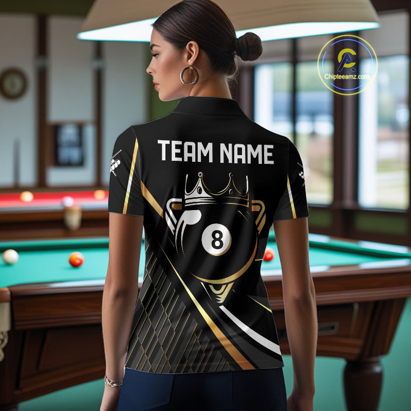 Personalized Golden 8 Ball Pool Crown Billiard Shirt For Women, Billiard Team Jersey Polo & 1/4 Zip TDM5904