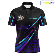 Load image into Gallery viewer, Custom Purple And Turquoise 8 Ball Crown Billiard Shirt For Men, Pool Team Jersey Polo &amp; 1/4 Zip TDM5905