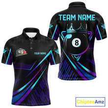 Load image into Gallery viewer, Custom Purple And Turquoise 8 Ball Crown Billiard Shirt For Men, Pool Team Jersey Polo &amp; 1/4 Zip TDM5905