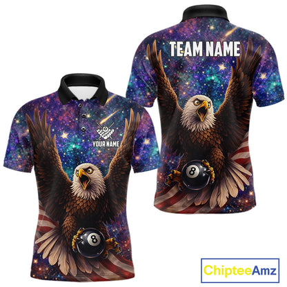 Funny Eagle Galaxy Billiard Shirt For Men Custom 8 Ball Pool Team Jersey Polo &1/4 Zip TDM6044