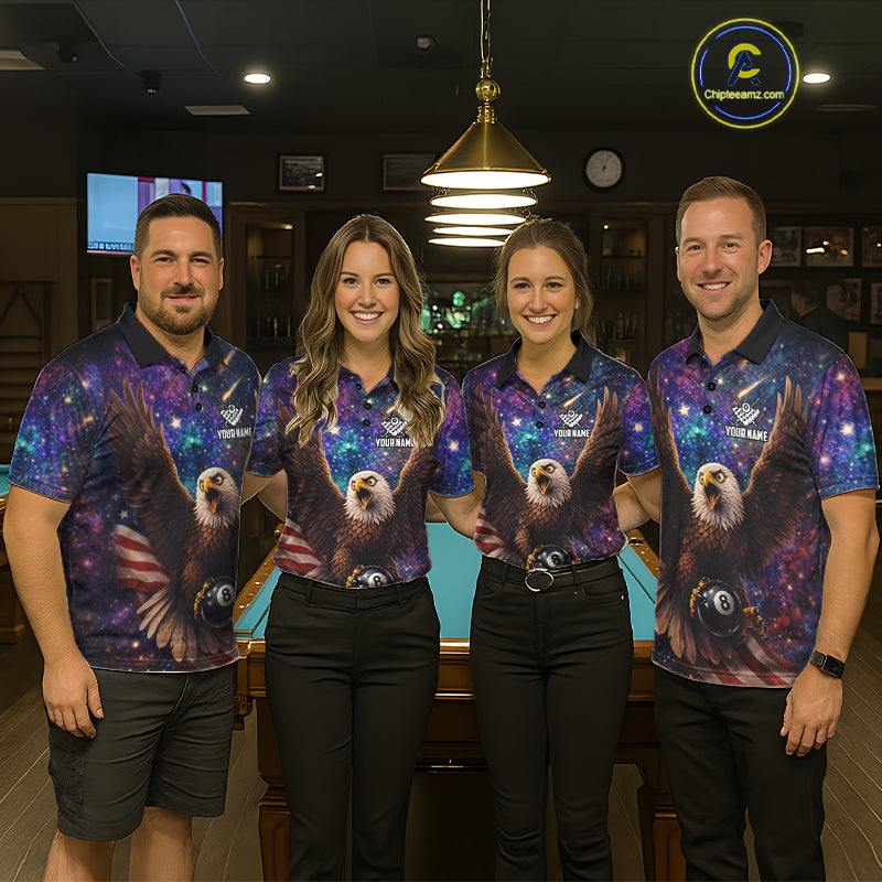 Funny Eagle Galaxy Billiard Shirt For Women Custom 8 Ball Pool Team Jersey Polo &1/4 Zip TDM6044