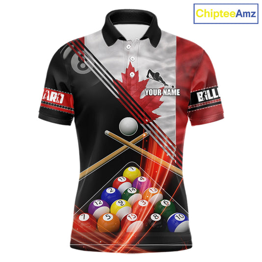 Canada Flag Custom Billiard Polo & 1/4 Zip Shirt For Men, Patriotic 8 Ball Pool Team Jersey TDM6045