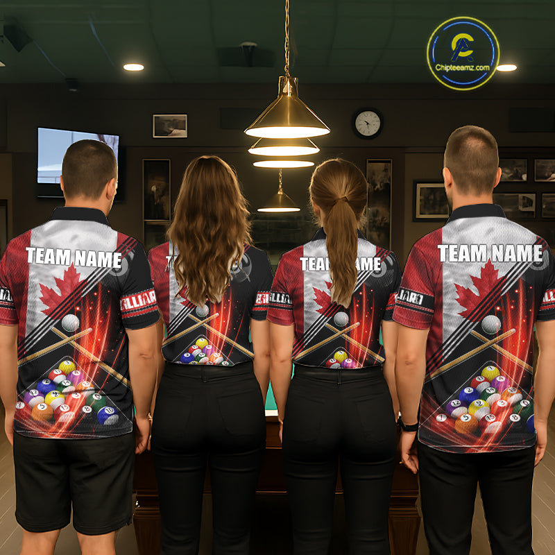 Canada Flag Custom Billiard Polo & 1/4 Zip Shirt For Women, Patriotic 8 Ball Pool Team Jersey TDM6045