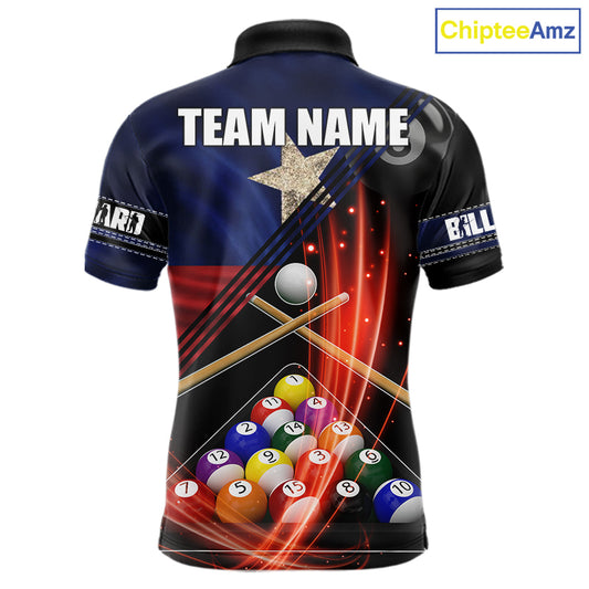 Texas Flag Custom Billiard Polo & 1/4 Zip Shirt For Men, Patriotic 8 Ball Pool Team Jersey TDM6046