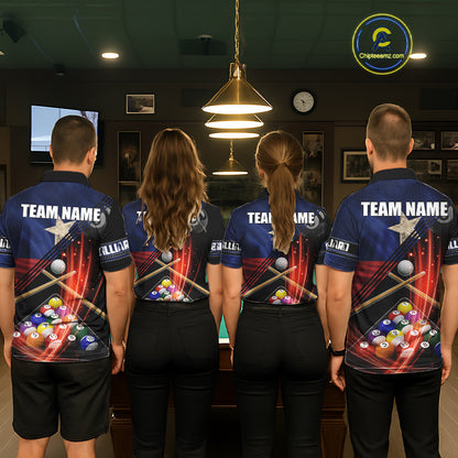 Texas Flag Custom Billiard Polo & 1/4 Zip Shirt For Men, Patriotic 8 Ball Pool Team Jersey TDM6046
