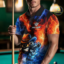 Load image into Gallery viewer, Blue And Orange Funny 8 Ball Flame Billiard Shirt For Men, Pool Team Jersey Polo &amp; 1/4 Zip TDM6051