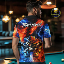 Load image into Gallery viewer, Blue And Orange Funny 8 Ball Flame Billiard Shirt For Men, Pool Team Jersey Polo &amp; 1/4 Zip TDM6051