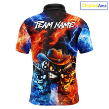 Load image into Gallery viewer, Blue And Orange Funny 8 Ball Flame Billiard Shirt For Men, Pool Team Jersey Polo &amp; 1/4 Zip TDM6051
