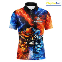 Load image into Gallery viewer, Blue And Orange Funny 8 Ball Flame Billiard Shirt For Men, Pool Team Jersey Polo &amp; 1/4 Zip TDM6051