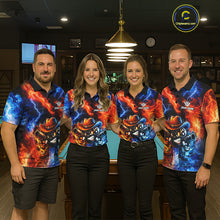 Load image into Gallery viewer, Blue And Orange Funny 8 Ball Flame Billiard Shirt For Men, Pool Team Jersey Polo &amp; 1/4 Zip TDM6051