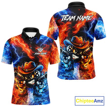 Load image into Gallery viewer, Blue And Orange Funny 8 Ball Flame Billiard Shirt For Men, Pool Team Jersey Polo &amp; 1/4 Zip TDM6051