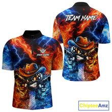 Load image into Gallery viewer, Blue And Orange Funny 8 Ball Flame Billiard Shirt For Men, Pool Team Jersey Polo &amp; 1/4 Zip TDM6051