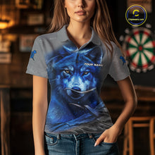 Load image into Gallery viewer, Personalized Wolf Lightning Darts Shirt For Women, Darts Team Jersey Polo &amp; 1/4 Zip |Blue TDM6305