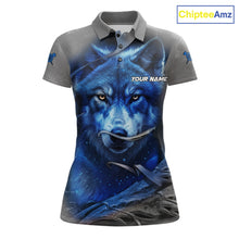Load image into Gallery viewer, Personalized Wolf Lightning Darts Shirt For Women, Darts Team Jersey Polo &amp; 1/4 Zip |Blue TDM6305