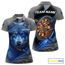 Load image into Gallery viewer, Personalized Wolf Lightning Darts Shirt For Women, Darts Team Jersey Polo &amp; 1/4 Zip |Blue TDM6305