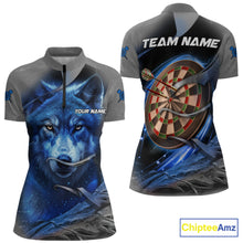 Load image into Gallery viewer, Personalized Wolf Lightning Darts Shirt For Women, Darts Team Jersey Polo &amp; 1/4 Zip |Blue TDM6305