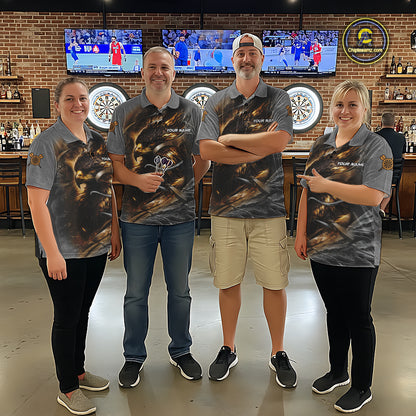 Personalized Eagle Lightning Darts Shirt For Men, Darts Team Jersey Polo & 1/4 Zip |Gold TDM6306