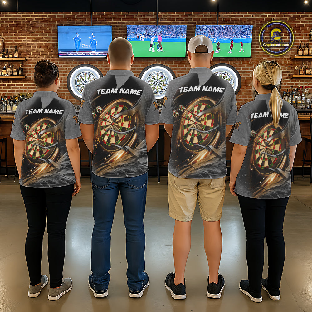 Personalized Eagle Lightning Darts Shirt For Men, Darts Team Jersey Polo & 1/4 Zip |Gold TDM6306