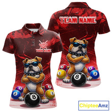 Load image into Gallery viewer, Funny Bulldog Pool Balls Billiard Shirt For Women Custom Billiard Team Jersey Polo &amp; 1/4 Zip |Red TDM6477