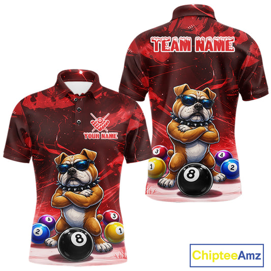 Funny Bulldog Pool Balls Billiard Shirt For Men Custom Billiard Team Jersey Polo & 1/4 Zip |Red TDM6477