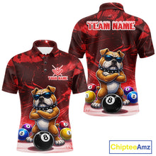 Load image into Gallery viewer, Funny Bulldog Pool Balls Billiard Shirt For Men Custom Billiard Team Jersey Polo &amp; 1/4 Zip |Red TDM6477