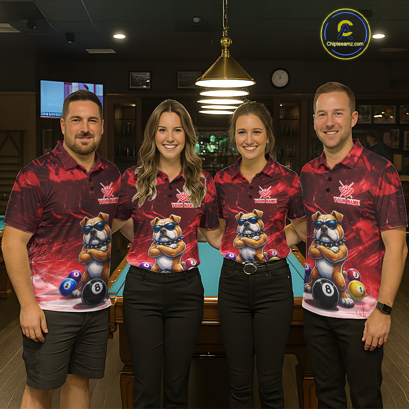 Funny Bulldog Pool Balls Billiard Shirt For Women Custom Billiard Team Jersey Polo & 1/4 Zip |Red TDM6477