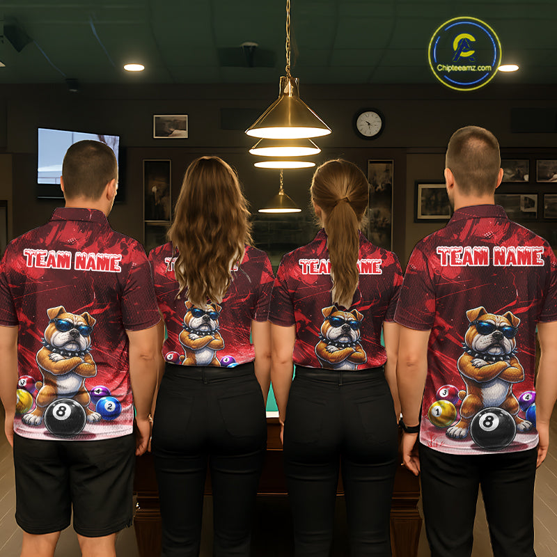 Funny Bulldog Pool Balls Billiard Shirt For Women Custom Billiard Team Jersey Polo & 1/4 Zip |Red TDM6477