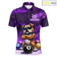 Load image into Gallery viewer, Funny Bulldog Pool Balls Billiard Shirt For Men Custom Billiard Team Jersey Polo &amp; 1/4 Zip |Purple TDM6478