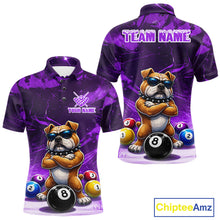 Load image into Gallery viewer, Funny Bulldog Pool Balls Billiard Shirt For Men Custom Billiard Team Jersey Polo &amp; 1/4 Zip |Purple TDM6478