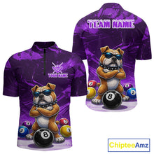 Load image into Gallery viewer, Funny Bulldog Pool Balls Billiard Shirt For Men Custom Billiard Team Jersey Polo &amp; 1/4 Zip |Purple TDM6478