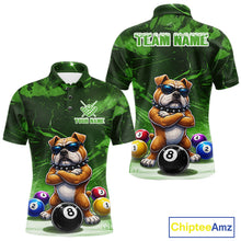 Load image into Gallery viewer, Funny Bulldog Pool Balls Billiard Shirt For Men Custom Billiard Team Jersey Polo &amp; 1/4 Zip |Green TDM6479
