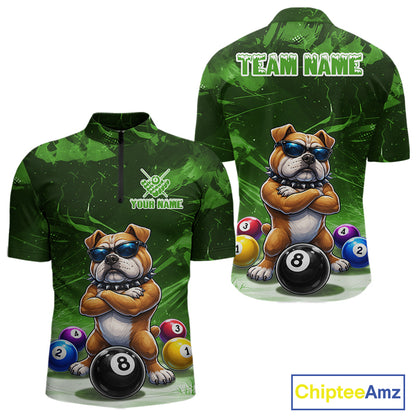 Funny Bulldog Pool Balls Billiard Shirt For Men Custom Billiard Team Jersey Polo & 1/4 Zip |Green TDM6479