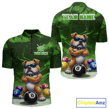 Load image into Gallery viewer, Funny Bulldog Pool Balls Billiard Shirt For Men Custom Billiard Team Jersey Polo &amp; 1/4 Zip |Green TDM6479