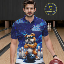Load image into Gallery viewer, Personalized Blue Funny Bulldog Bowling Shirt For Men Custom Bowling Team Jersey Polo &amp; 1/4 Zip TDM6480