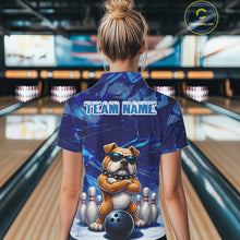 Load image into Gallery viewer, Personalized Blue Funny Bulldog Bowling Shirt For Women Custom Bowling Team Jersey Polo &amp; 1/4 Zip TDM6480